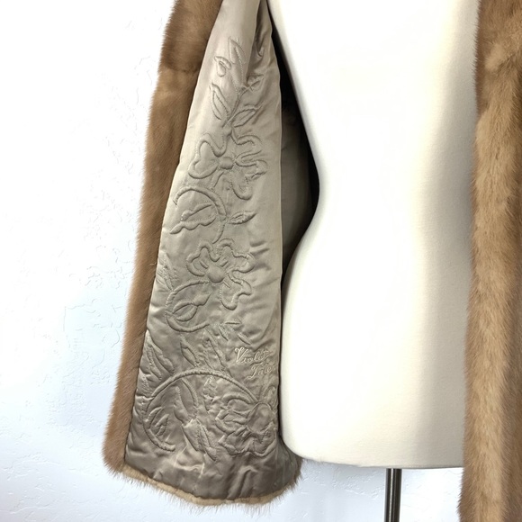 Vintage 60s Light Natural Brown Mink Fur Short Trench Coat - Picture 9 of 10